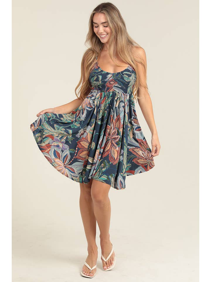 ANGIE - Wholesale Dress - Women's - F4J69-FQ60 V NECK SMOCKED BODICE SUNDRESS5