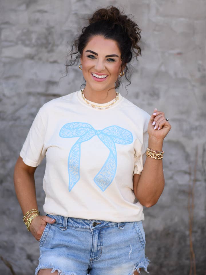 Turquoise Lace Bow Tee for wholesale by P&PD Wholesale