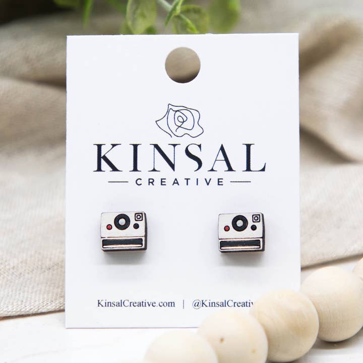 Brincos de Madeira com Câmera Polaroid por atacado de Kinsal Creative