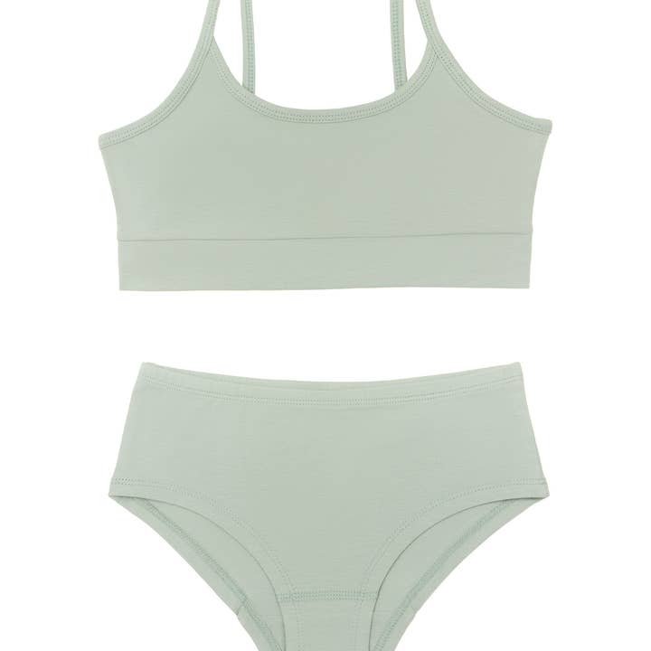 Ensemble bustier et hipster pour fille - vert iceberg pour la vente par Leela Cotton