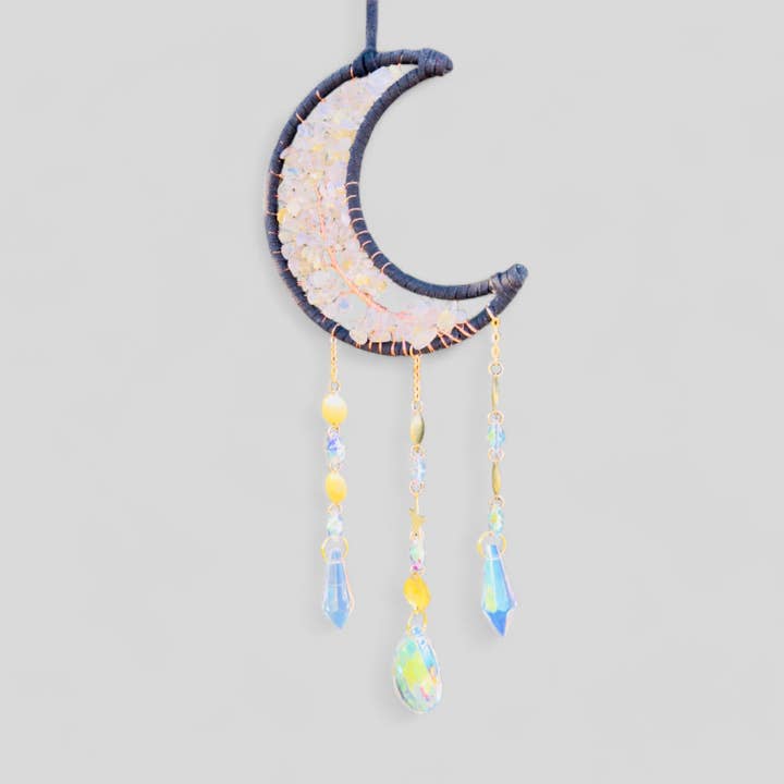 Atrapasueños de Media Luna Negra con Colgantes de Joyas -- Colgante de Ventana o de Pared para venta al por mayor de Guzel Handcrafts