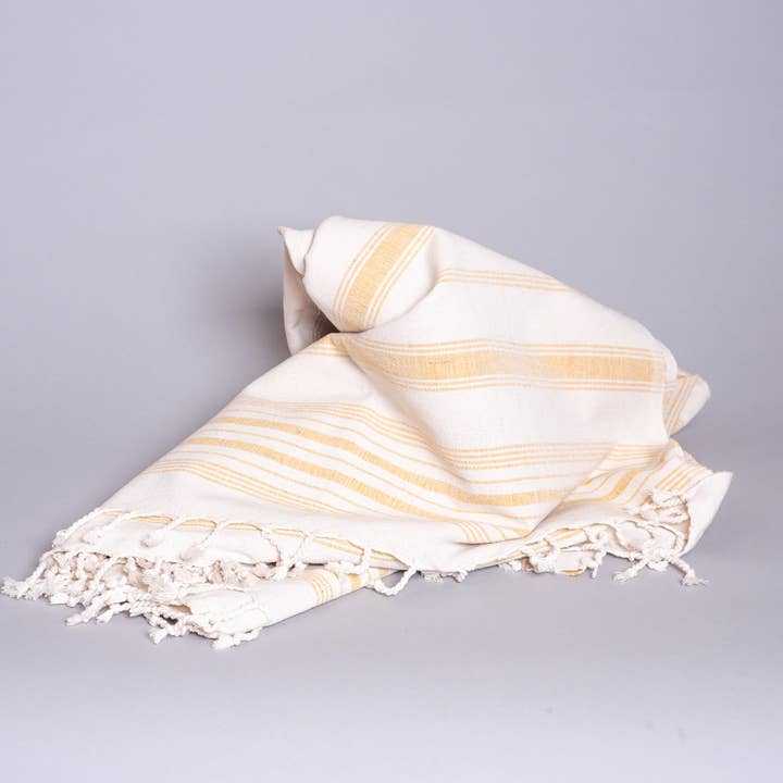 Handgewebtes Bade- oder Strandtuch aus Baumwolle, „Gold Stripe“ für den Großhandel von Storie