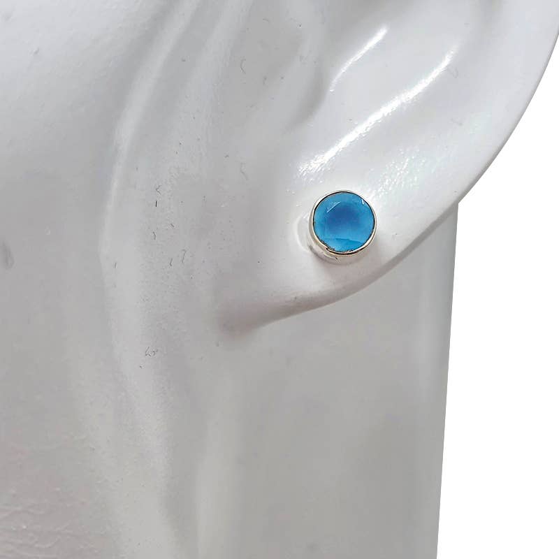 Amberman - Wholesale Stud/Post Earrings - Faceted Blue Chalcedony Stud Earrings1