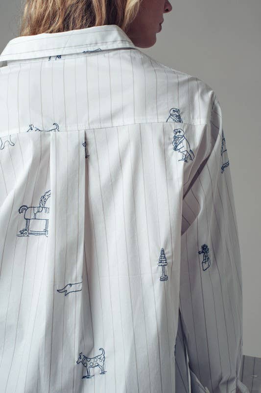 Heyday - Vente Chemise à col boutonné – femme - Chemise à rayures avec animaux brodés ludiques9