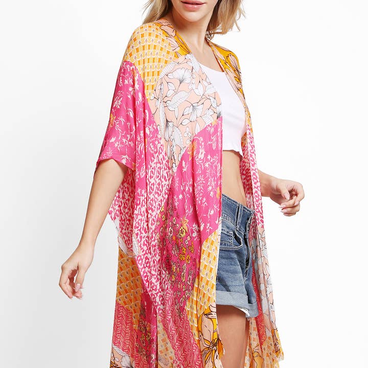 Fashion City - Wholesale Kimono - Women's - Mixed Floral Print Summer Kimono Cover-Up9