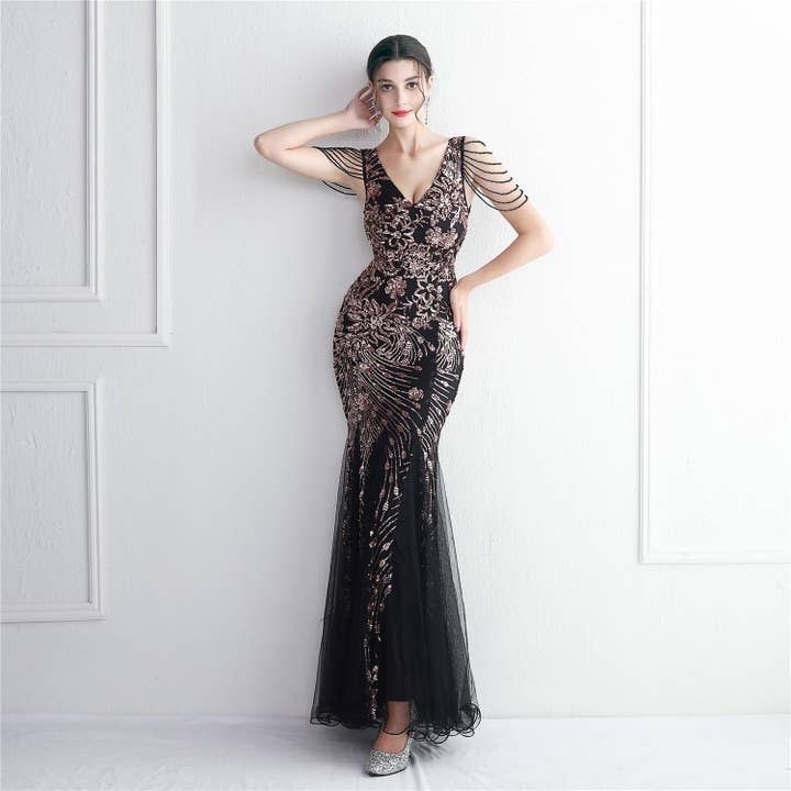 VividLux - Wholesale Gown - Women's - Sequin Mesh Craft Beaded Elegant Fishtail Dress _ Perfect for Annual Meetings5