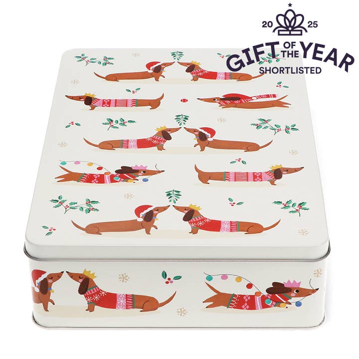 Mince pie storage tin - Festive Sausage Dog for wholesale by Rex B2B - Europe