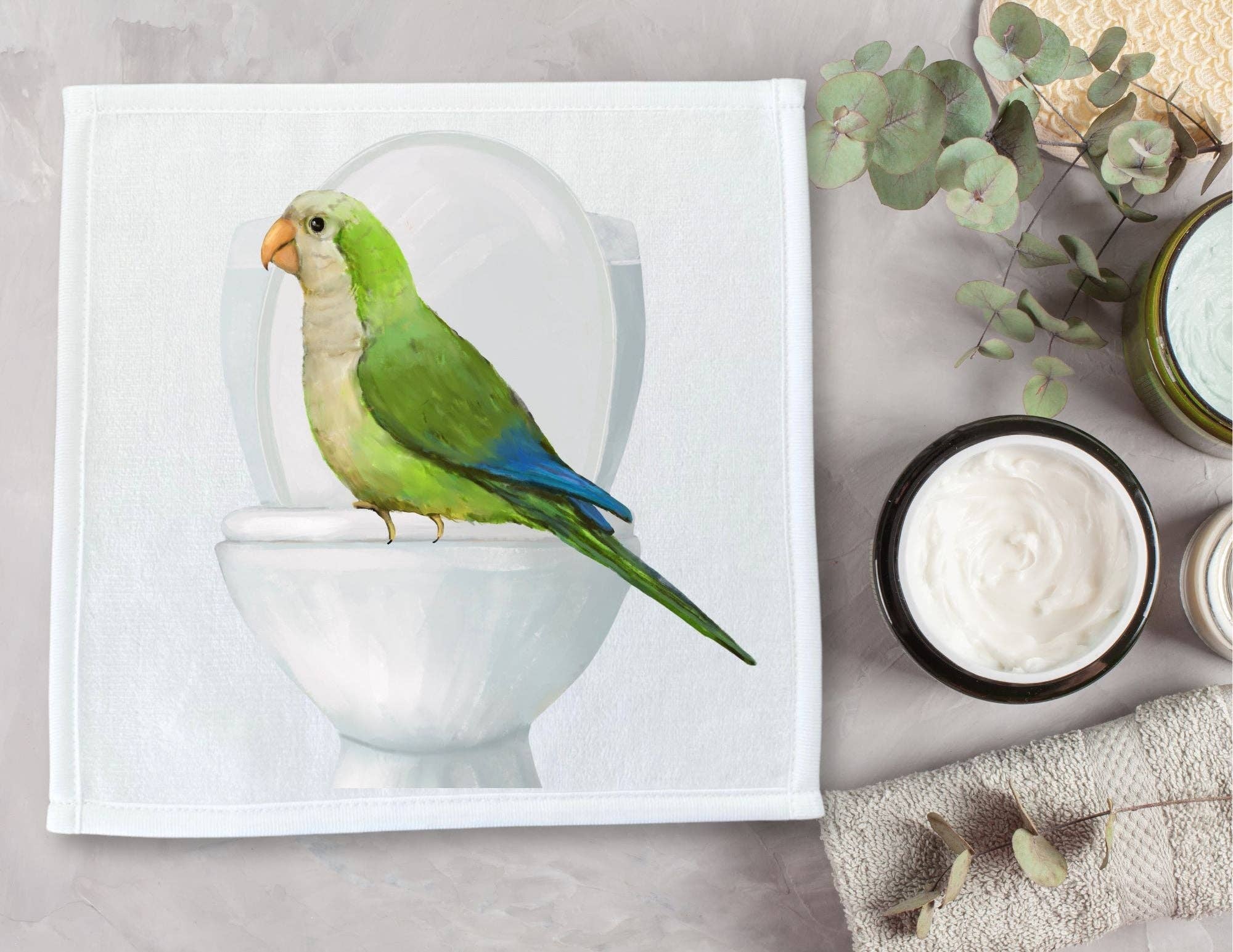 MerikaArt - Wholesale Wash Cloth - Quaker Parrot Toilet Perch Washcloth – A Fun Bird Lover's Essential2