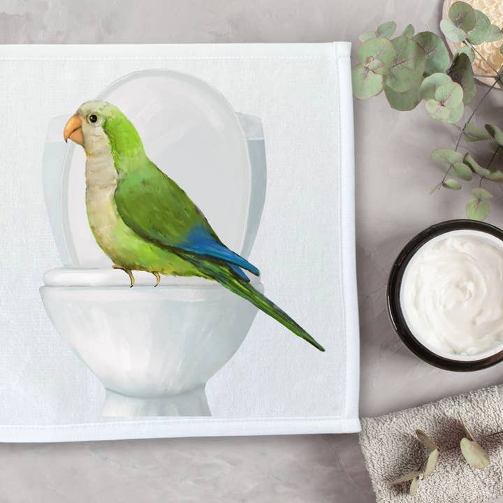 MerikaArt – Engroshandel Vaskeklud – Quaker Parakit Toilet Siddepind Vaskeklud – En Sjov Nødvendighed for Fugleelskere2