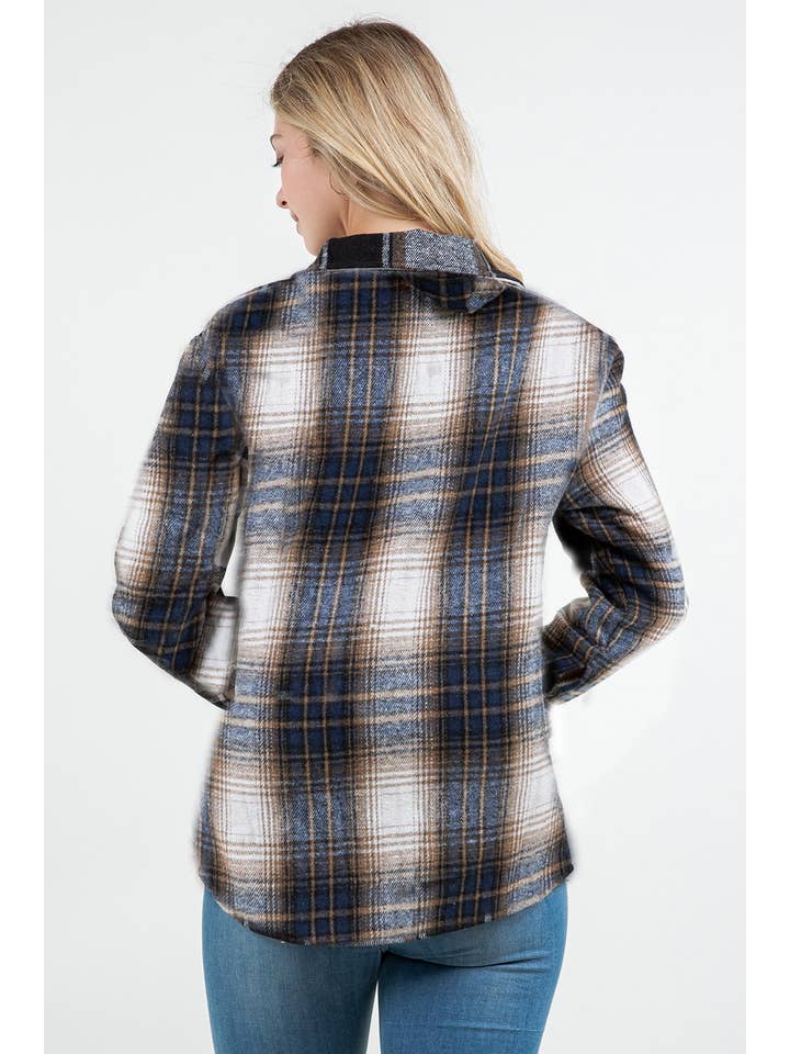 Color 5 – wholesale Skjortjacka/jackett – Dam – Marinbrun rutig flanelljacka med fickor2