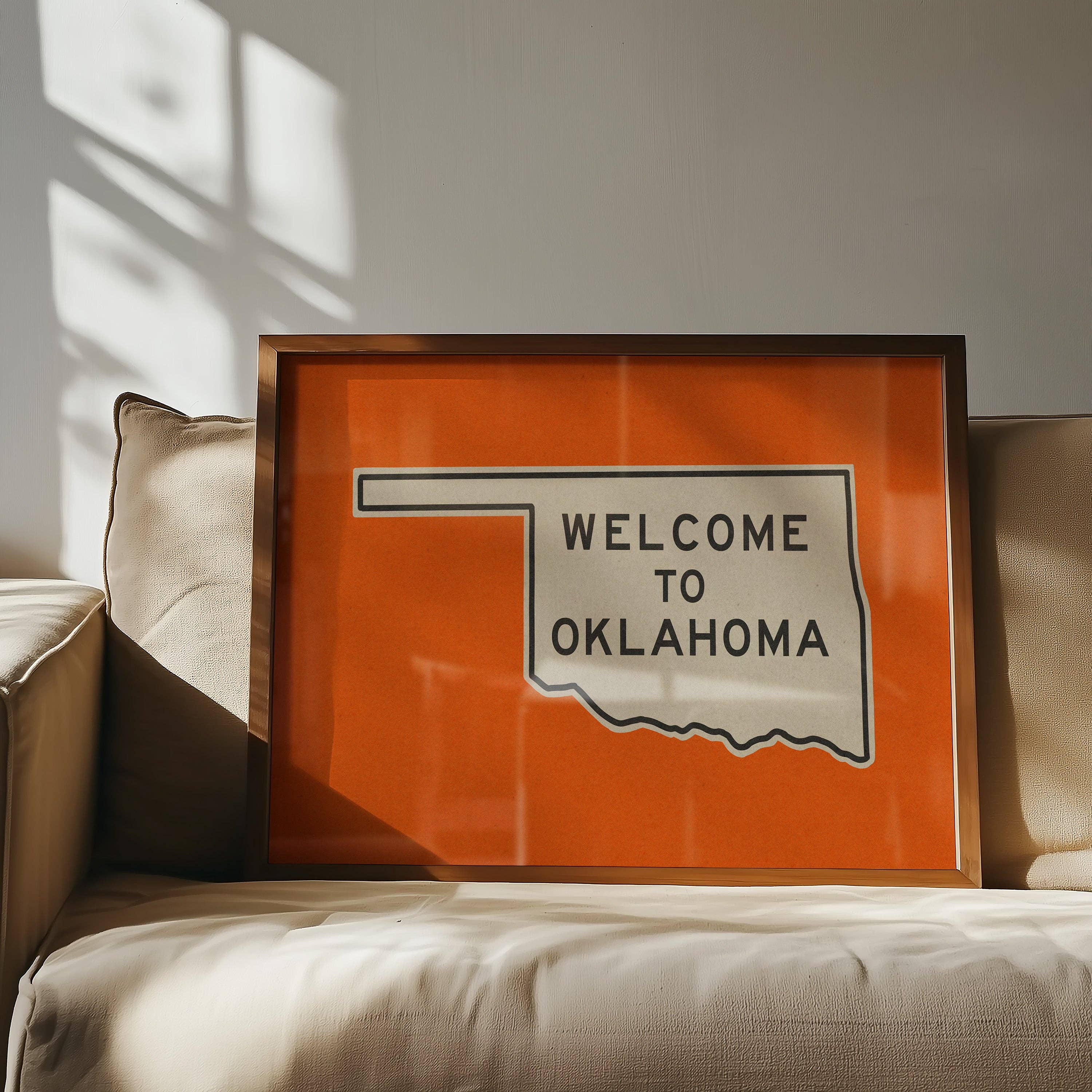 Tejas Country Club - Wholesale Art Print - Welcome To Oklahoma Vintage Orange Road Sign Art Print1