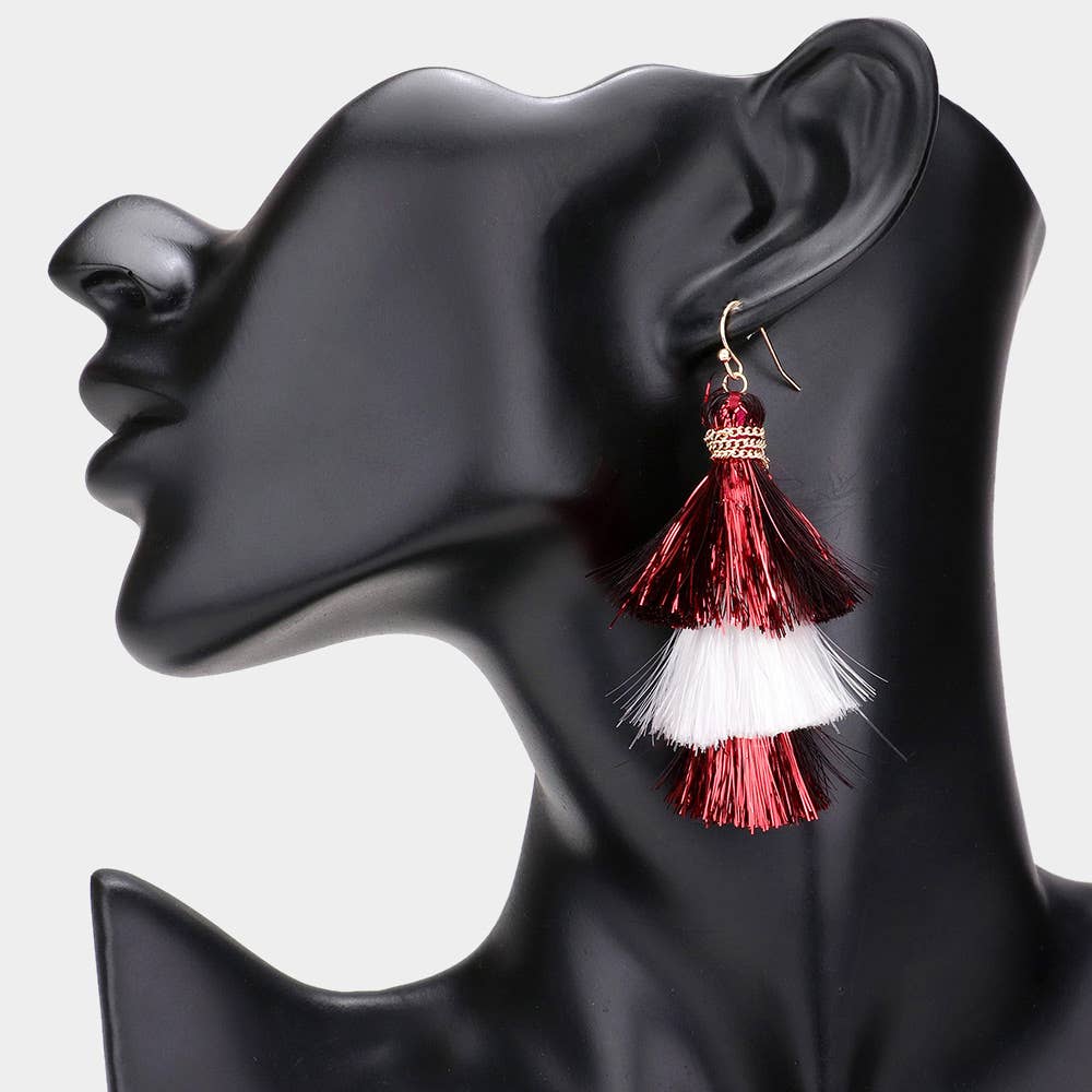 Sensibling Corp. - Wholesale Tassel Earrings - Game Day Triple Tassel Layered Dangle Earrings9