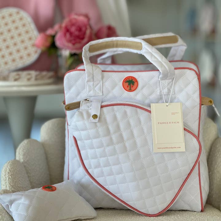 Paddle & Palm Pickleball - Wholesale Sporttas - Uniseks - Pickleball-draagtas van echt leer met accenten in perzikkleurige afwerking4