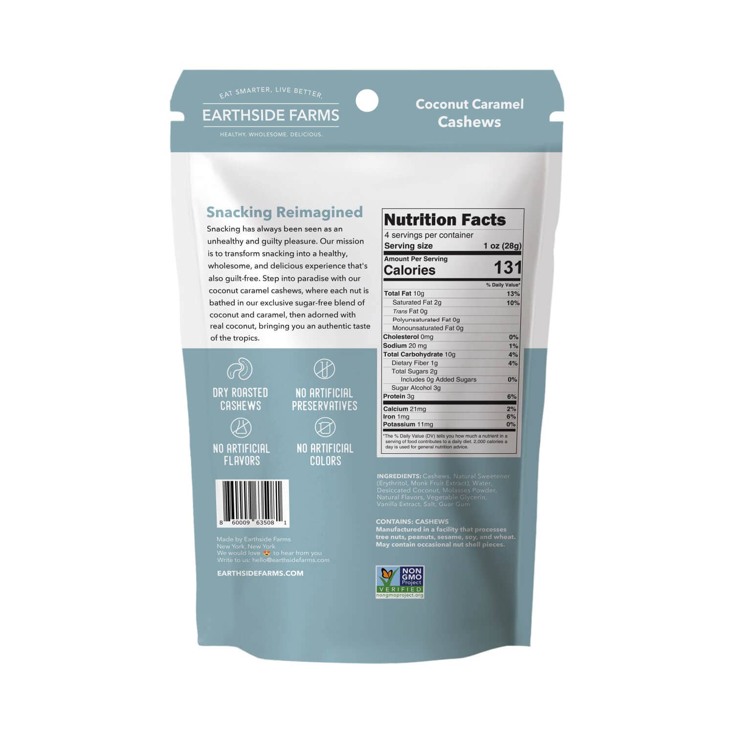 Earthside Farms - Vendita all'ingrosso Frutta secca - Anacardi al caramello di cocco - Snack vegani di frutta candita, confezione da 113 g1