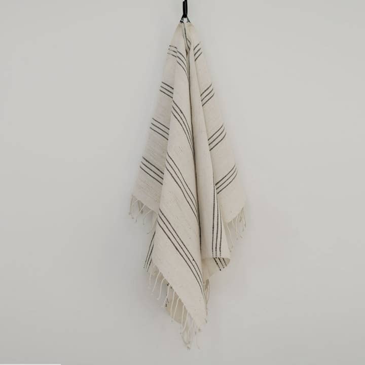 Tihku Towel Collection | White with Grey Stripes - Hand Woven for wholesale by Studio Nordhaven