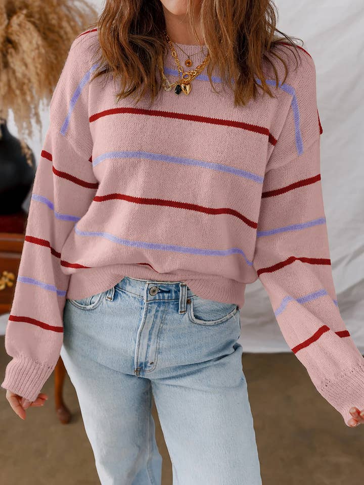 Lovesoft - Wholesale Knit Sweater - Women's - Casual Striped Loose Fit Pullover Sweater for Women6