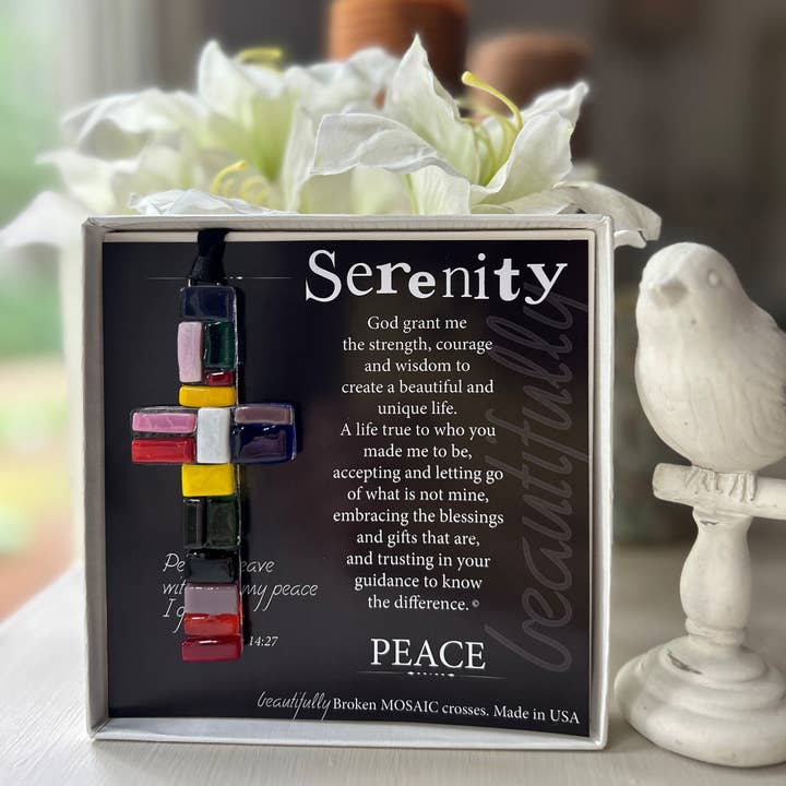 Serenity Christian Gift USA Handmade Mosaic Glass Cross 4472 for wholesale by The Grandparent Gift Co. Inc.