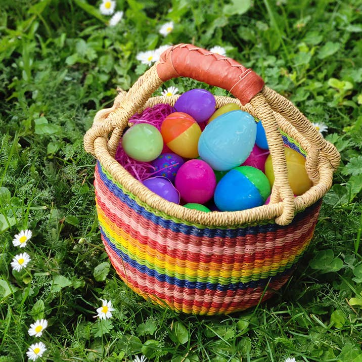 Swahili | AFRICAN MODERN - Wholesale Basket - Kids & Baby - Rainbow Chaser Baby Bolga Basket with Leather Handle