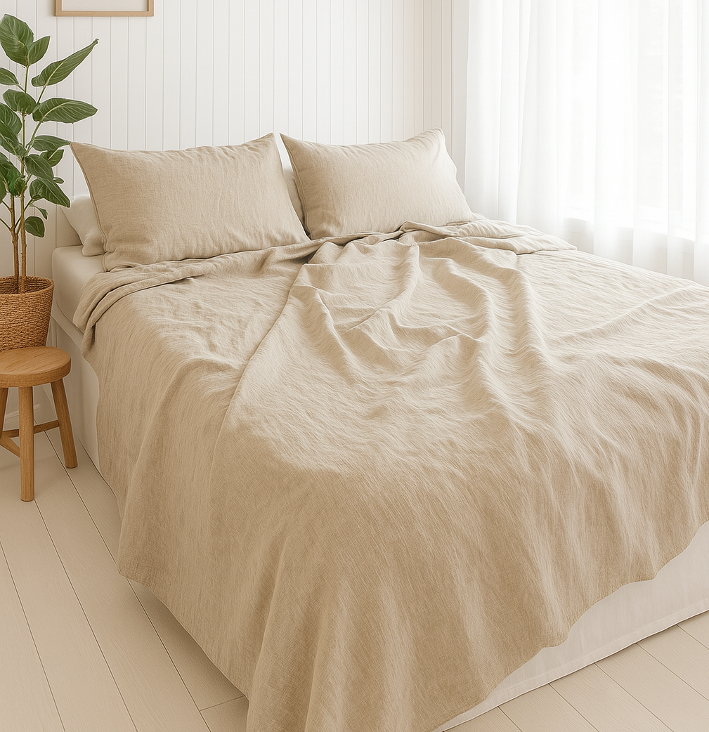 Q VITA - Wholesale Sheet Set - 20% French Linen 80% Tencel Sheet Set (4 pcs) - Oatmeal1