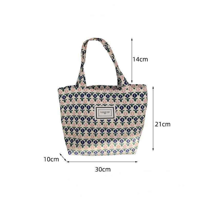 Wholesale Corduroy Tote Bag with Floral Pattern for your store - Faire