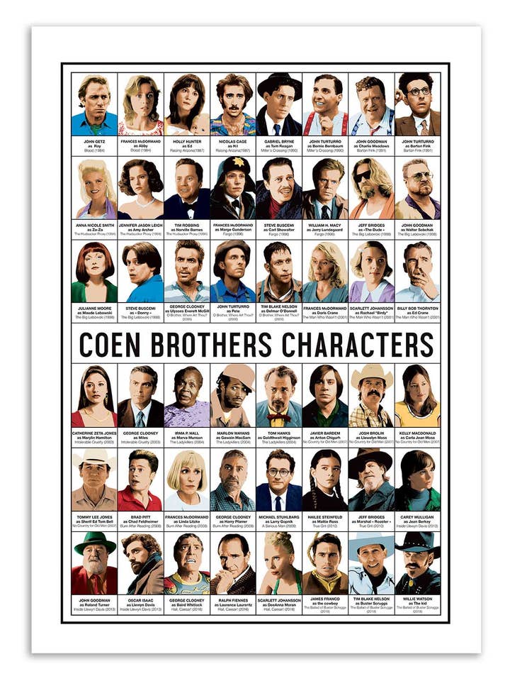 Affiche d'art - Personnages des frères Coen - Olivier Bourdereau pour la vente par Wall Editions
