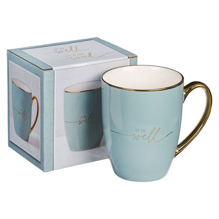 Christian Art Gifts - Wholesale Coffee Mug - Mug Blue/Cream It is Well with My Soul