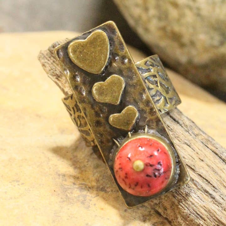 Bohemian Heart Throb Stone Open Size Ring for wholesale by The Primitive Peddler, Inc.