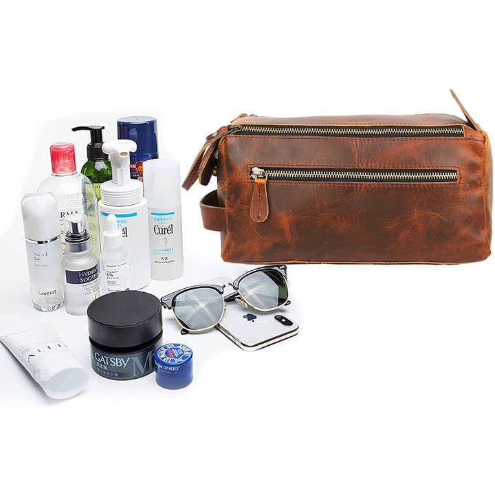 Tuzech Leather - Wholesale Toiletry Bag - Unisex - Tuzech Vintage Full Grain Leather Handmade Travel Toiletry Bag Vintage Travel Shaving & Dopp Kit : for Toiletries, Cosmetics & More (Dark Brown)