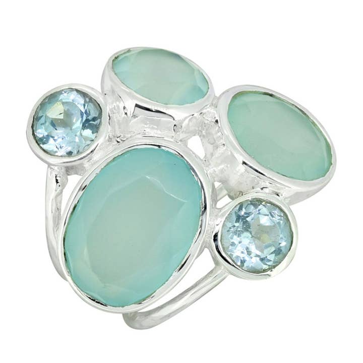 Picasso Chalcedony and Blue Topaz Sterling Statement Ring for wholesale by Saraswati Imports