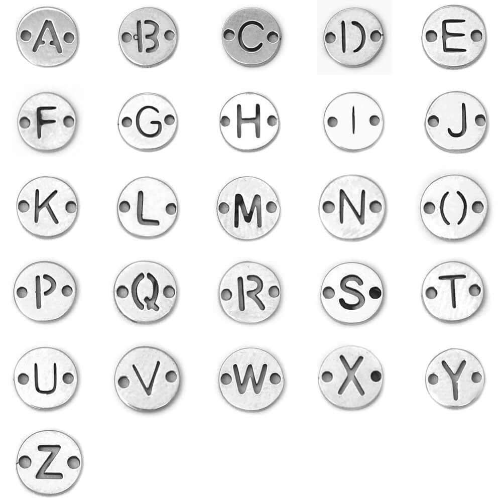 Continental Beads - Wholesale Individual Charm/Pendant - Letter Charms 6mm Alphabet Round Connectors - No Fade Gold & Silver - Per Piece1
