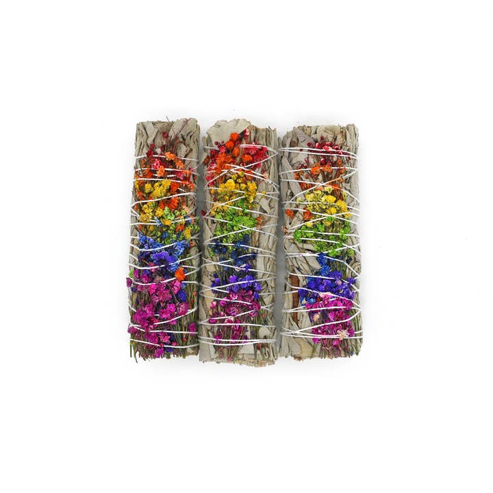 Designs by Deekay Inc. - Wholesale Sage Bundle - 'Energy Wheel' Floral White Sage Smudge Stick (4 in.)