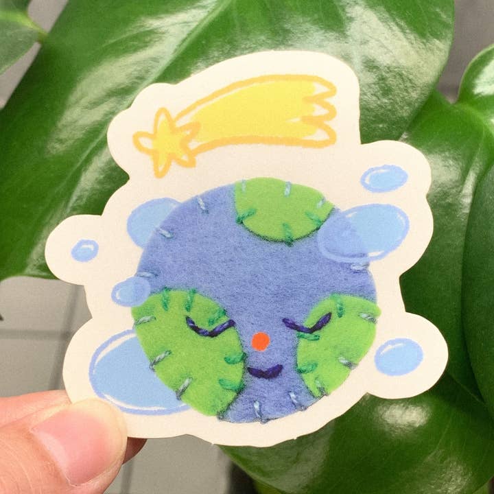 Felt Friend Earth Vinyl Sticker for wholesale by Makenna Kwik