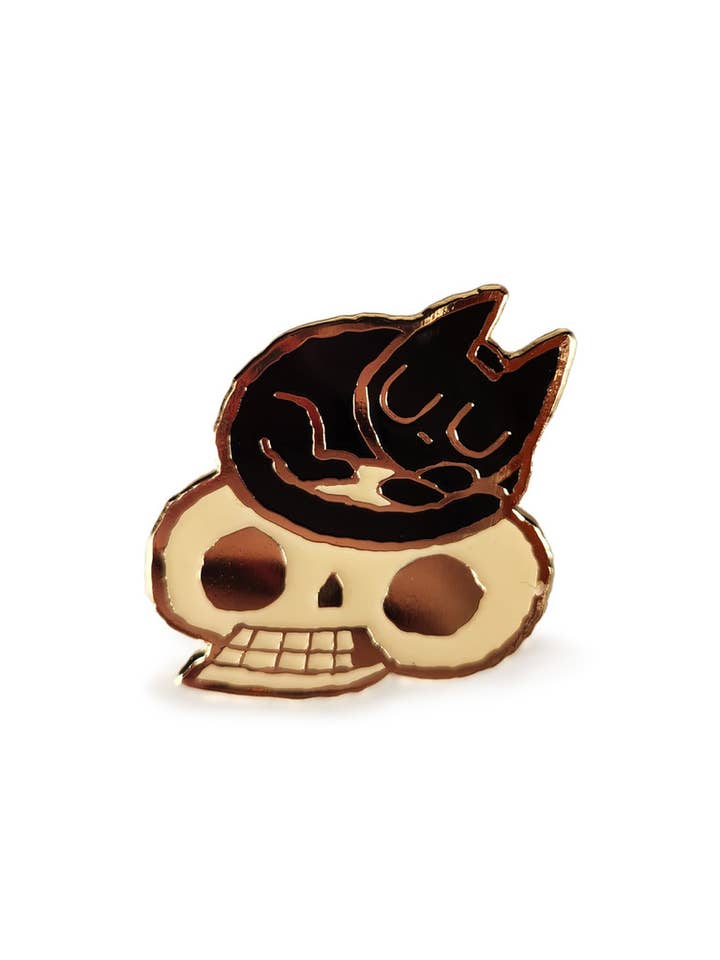 Cat and Skull Pin: Black Cat Edition for wholesale by The Scott C Shop