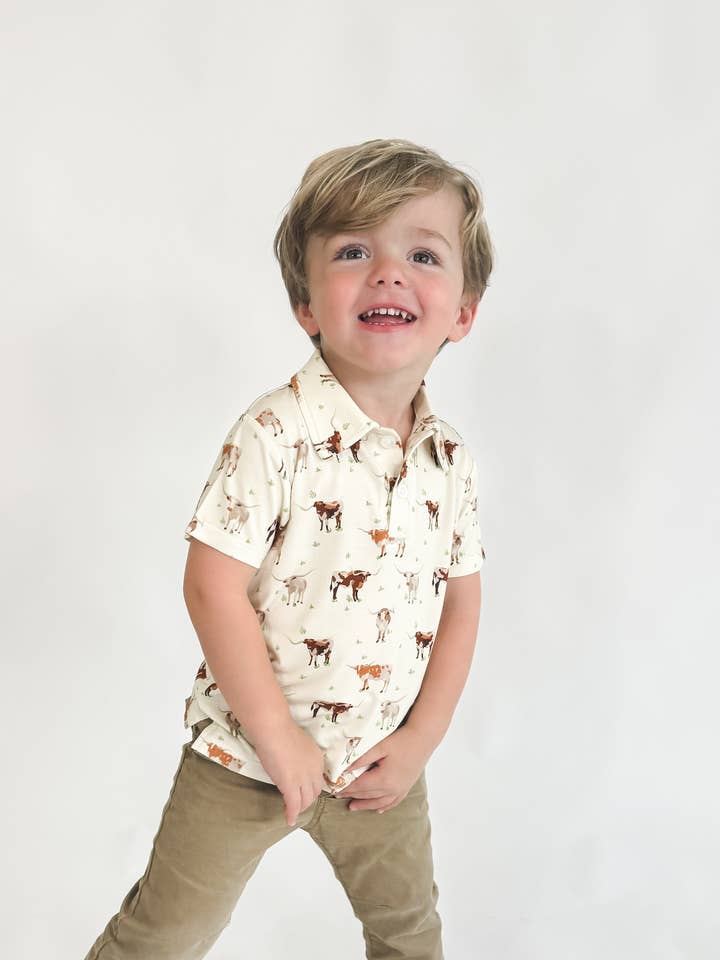 Goosies - Wholesale Shirt - Kids - Longhorns Cows - SS Polo Shirt