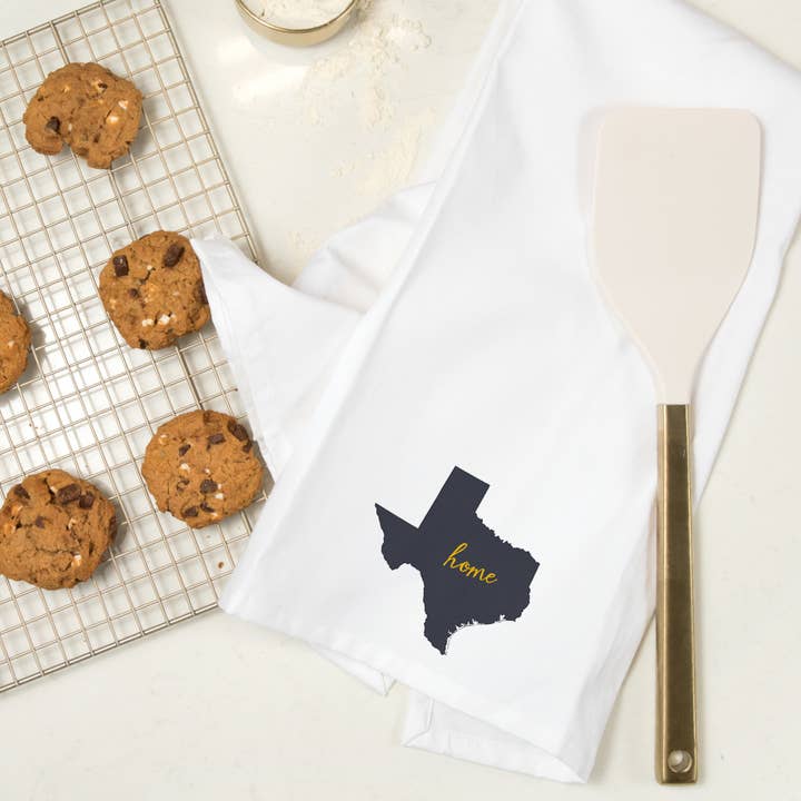 Lantern Press - Wholesale Tea Towel - ORGANIC TEA TOWEL Texas, Home State, Gray on White6