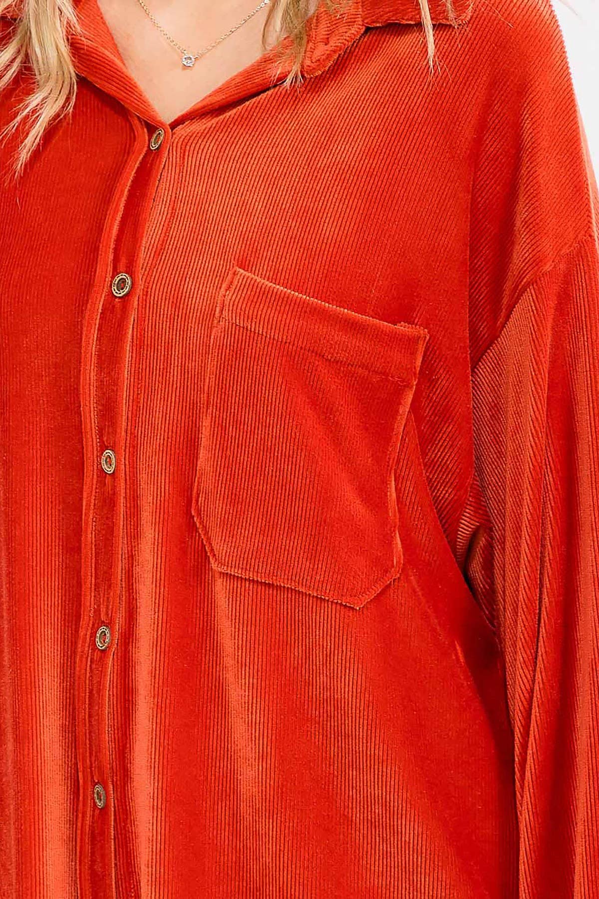 ROUSSEAU - Wholesale Button Down Shirt - Women's - OVERSIZED CORDUROY BUTTON DOWN POCKET FRONT TOP5