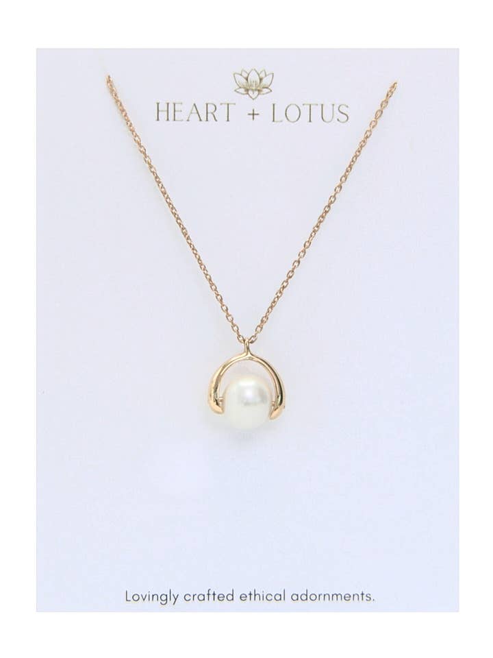 Gold Spinning Pearl Necklace – Inner Balance for wholesale by Heart and Lotus Sterling Silver Jewelry