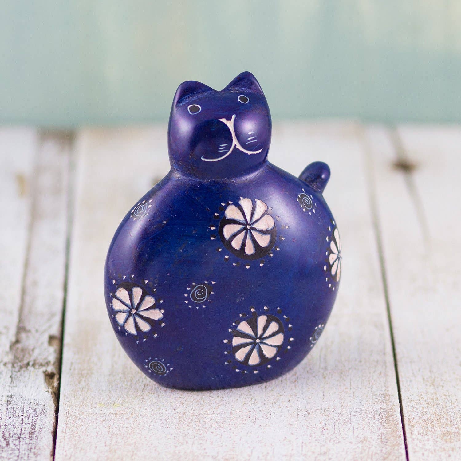 Mr. Ellie Pooh - Wholesale Decorative Figurine - Soapstone Fat Cat Dark Blue