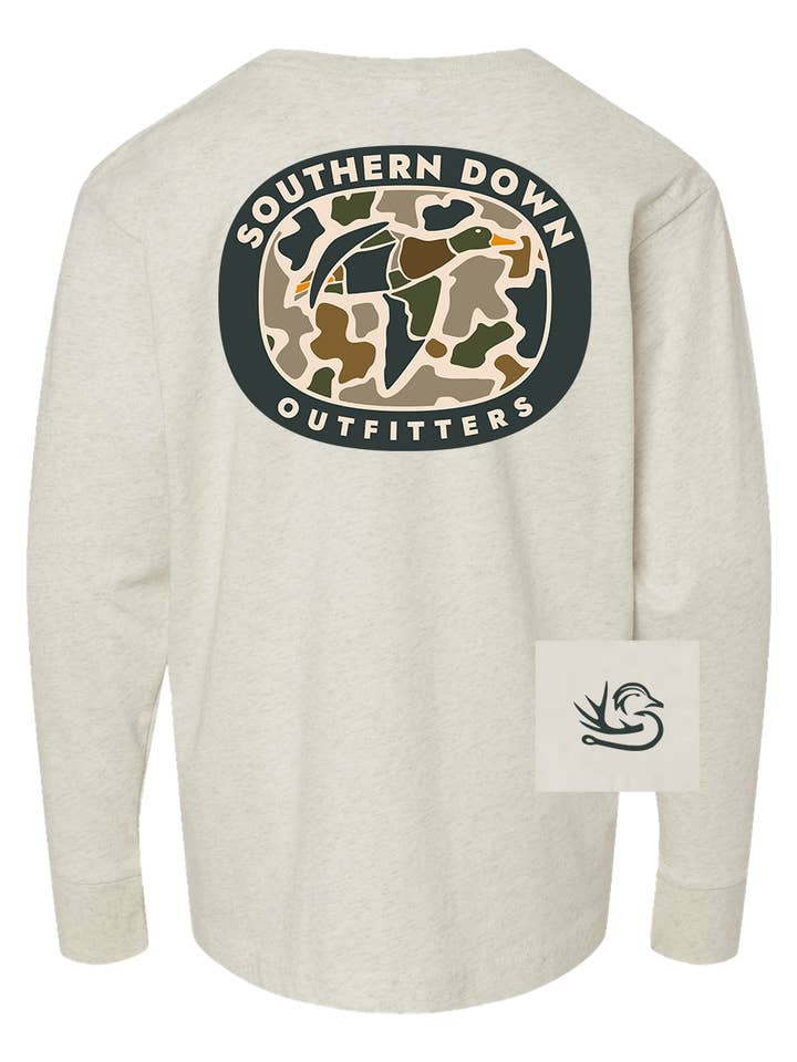 Duck Camo Youth LS Tee for wholesale by Southern Down Outfitters