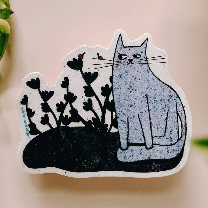 Cat with Ladybug Sticker for wholesale by Whim and Vigor