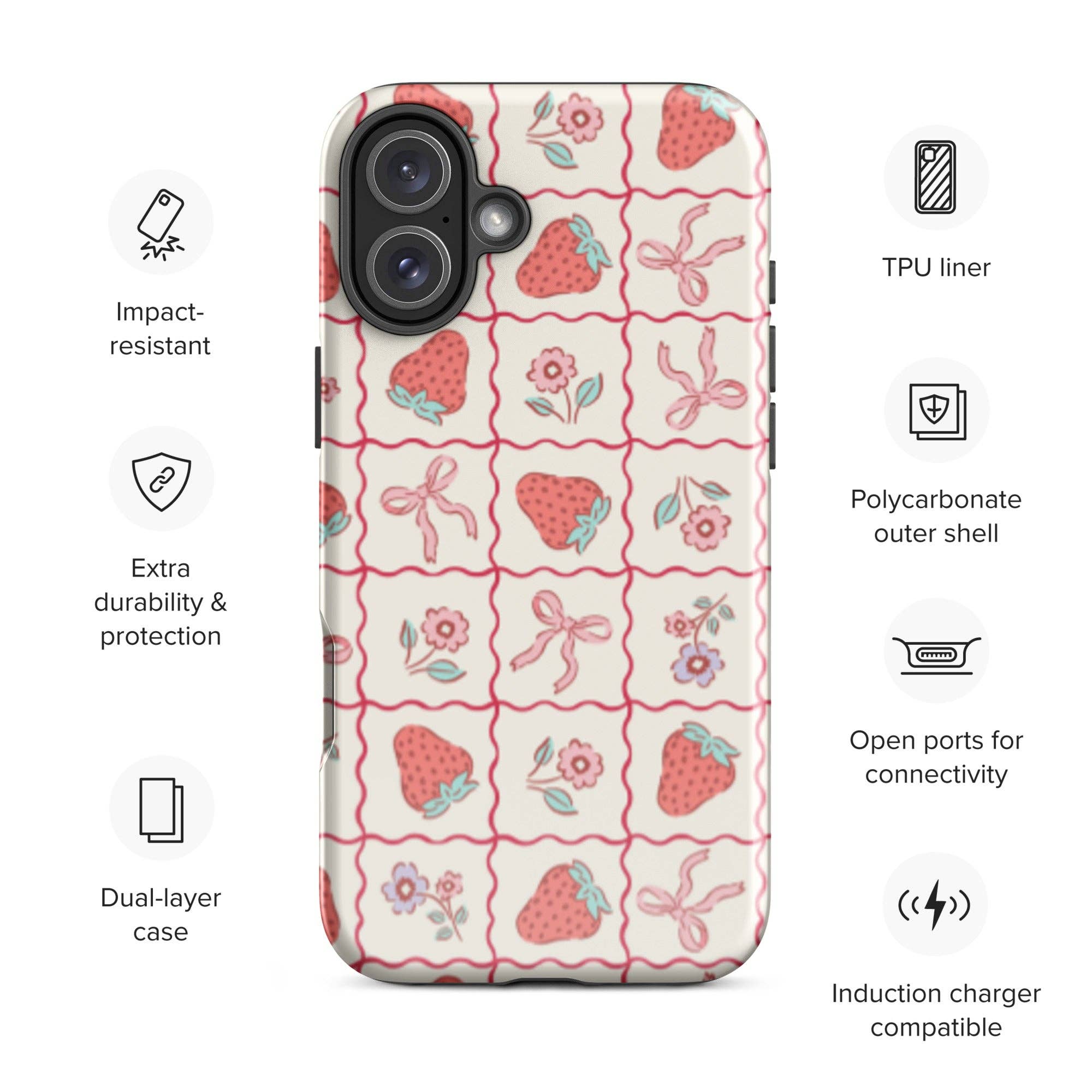 CrescentCatCo - Wholesale Phone Case - Women's - Coquette Girly Strawberry and Bow iPhone Case40