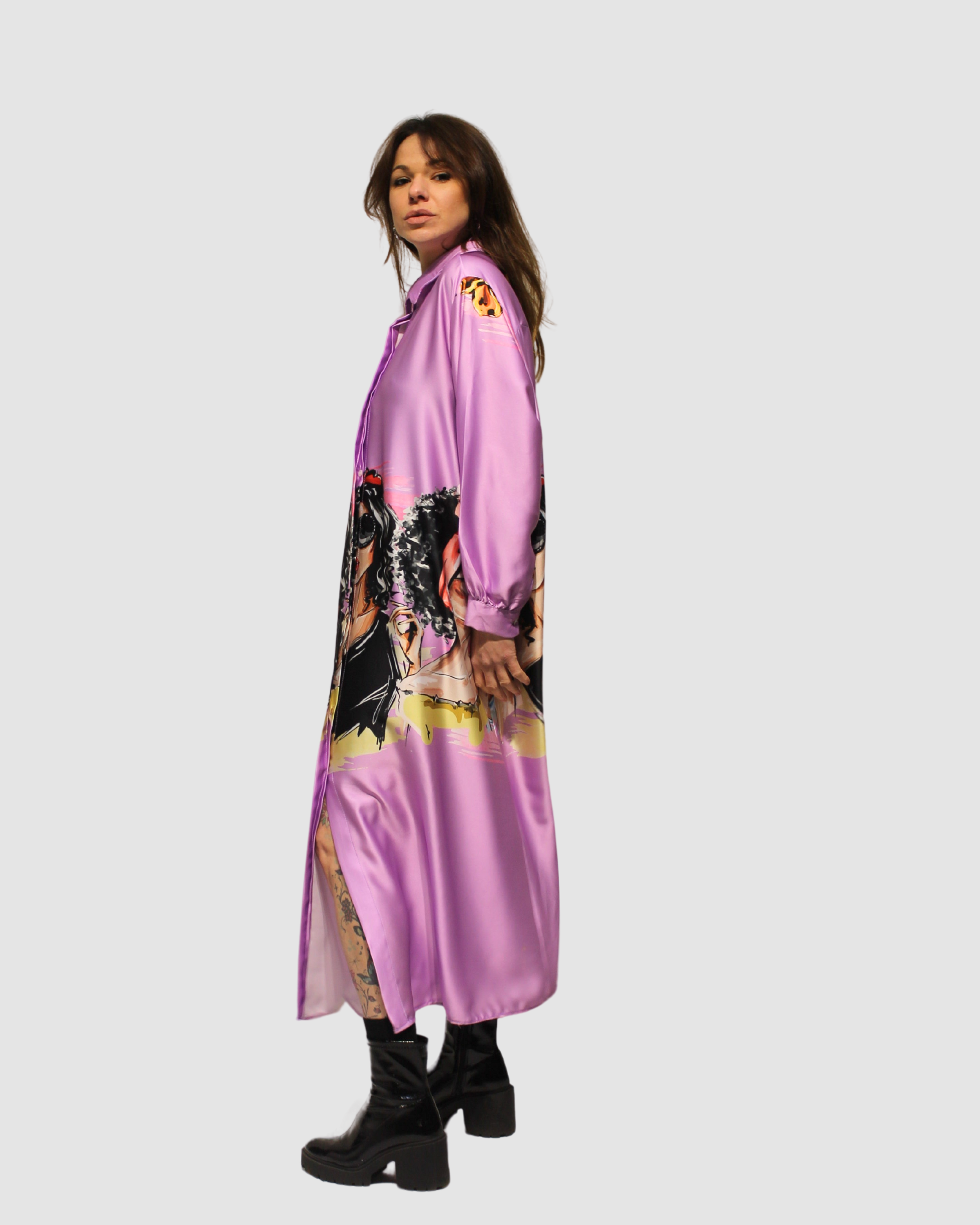 BanBat – Engroshandel Kjole - Dame – Satinskjortekjole med trykt mønster - REF: 3073621