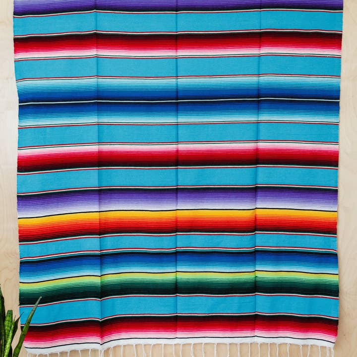 SIDREY - Wholesale Throw Blanket - Serape Mexican Blankets - Multi Light Blue