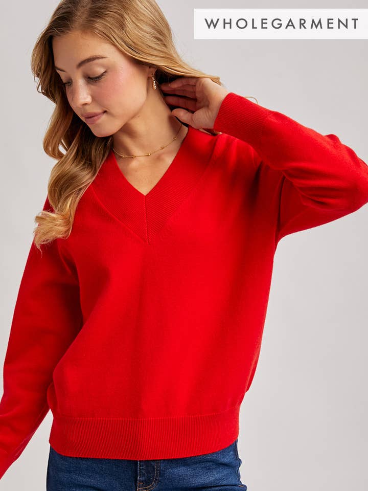 Bluivy - Wholesale Knit Sweater - Women's - WHOLEGARMENT RIBBED V-NECK KNIT SWEATER1