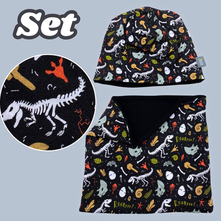 HECKBO – wholesale Set med vinteraccessoarer – Barn – Mössa & halsduk Set Dino skelett vinterhatt