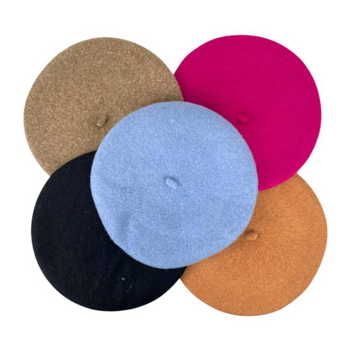 multicolor assortment Beautiful Wool Beret for Women with Solid Colors and One Size Fits All for wholesale on Faire1