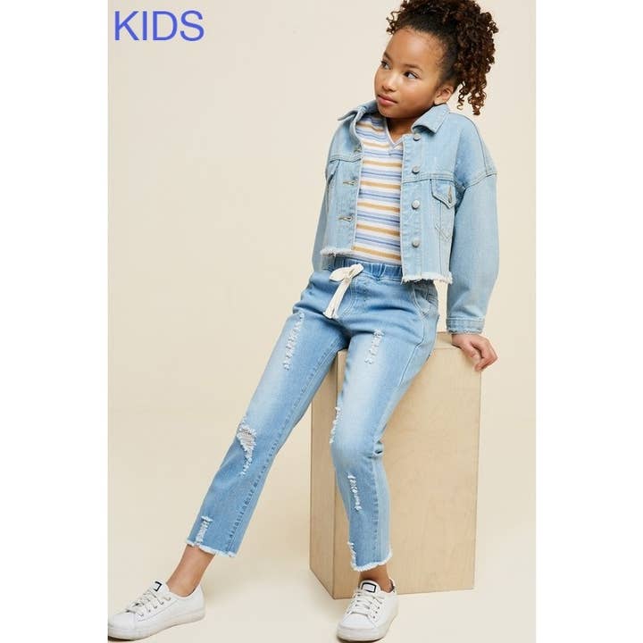 Paperdoll - Wholesale Jeans - Kids - Girls Distressed Drawstring Denim Jeans