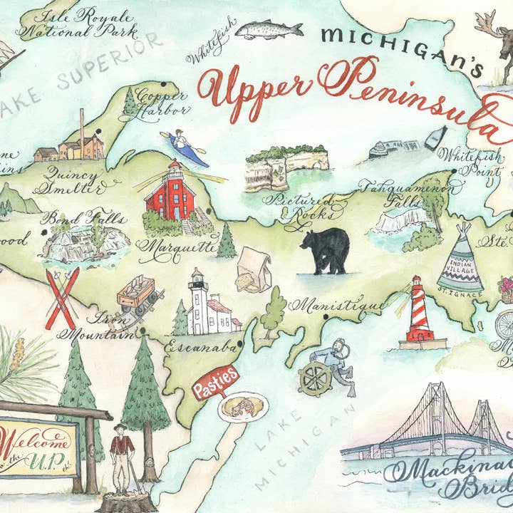 Designs by Robyn Love - Wholesale Art Print - Michigan Upper Peninsula Map Prints1