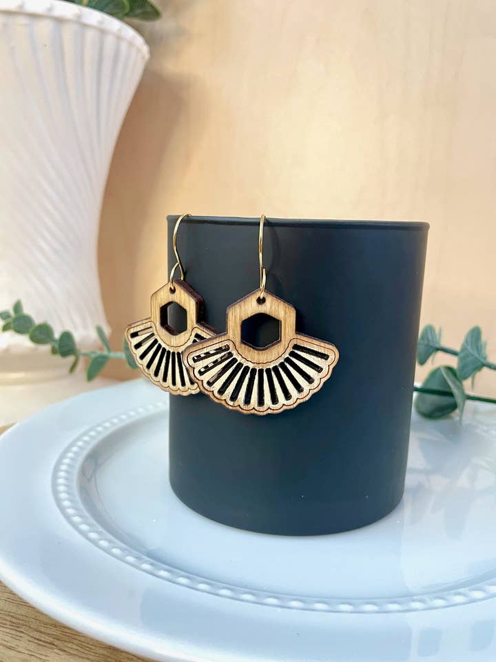 Trendy Boho Radial Hoop Wood Dangle Earrings for wholesale by Rosey Oak Designs