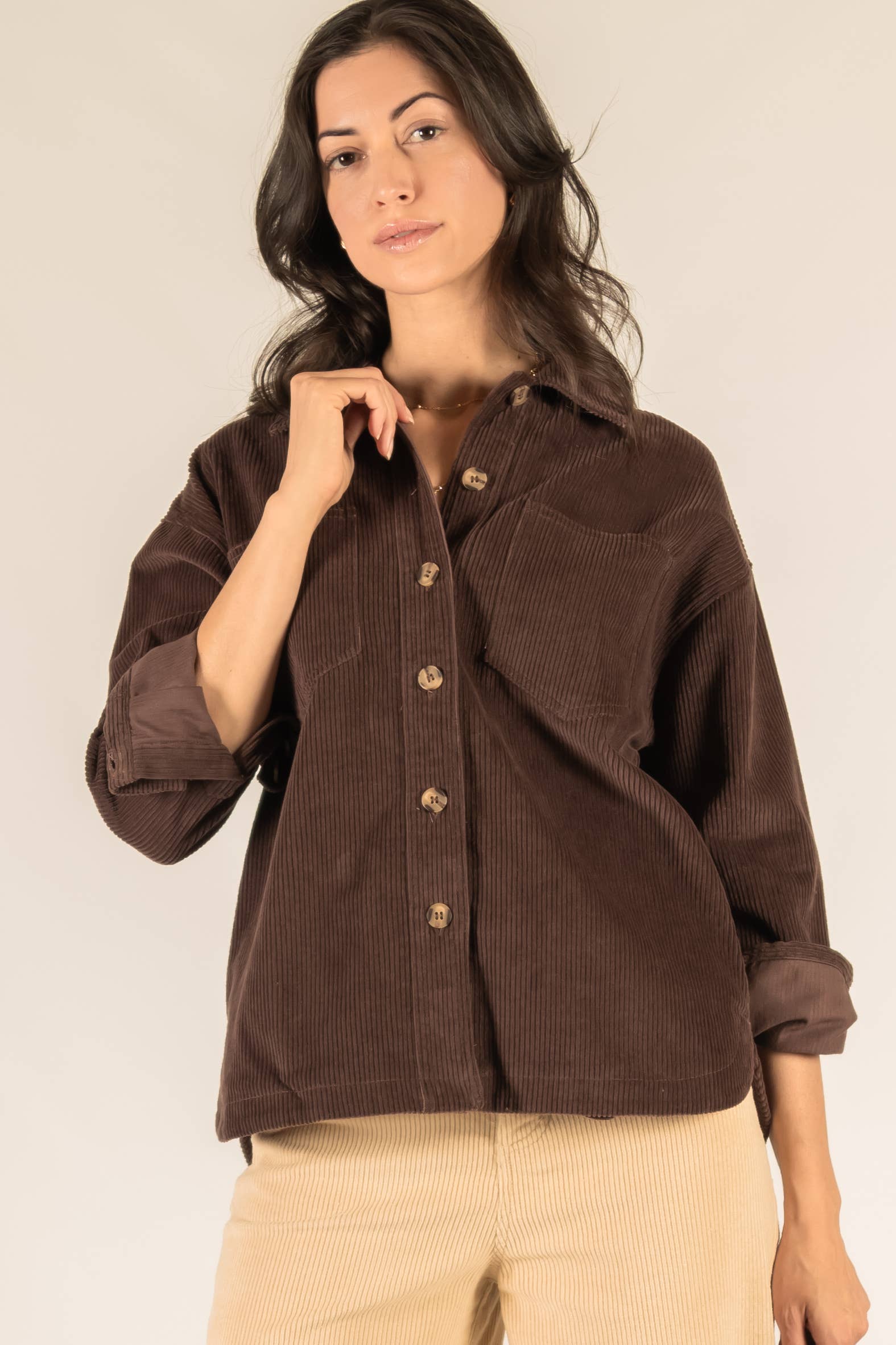 Before You Collection - Vente Chemise à col boutonné – femme - Chemise boutonnée en velours côtelé